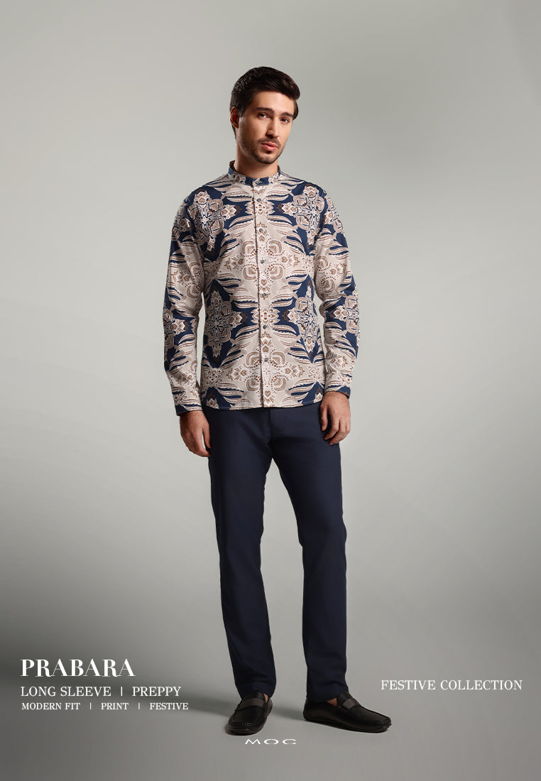 MOC Kemeja Koko Lengan Panjang Pria Modern Fit PRABARA - BEIGE