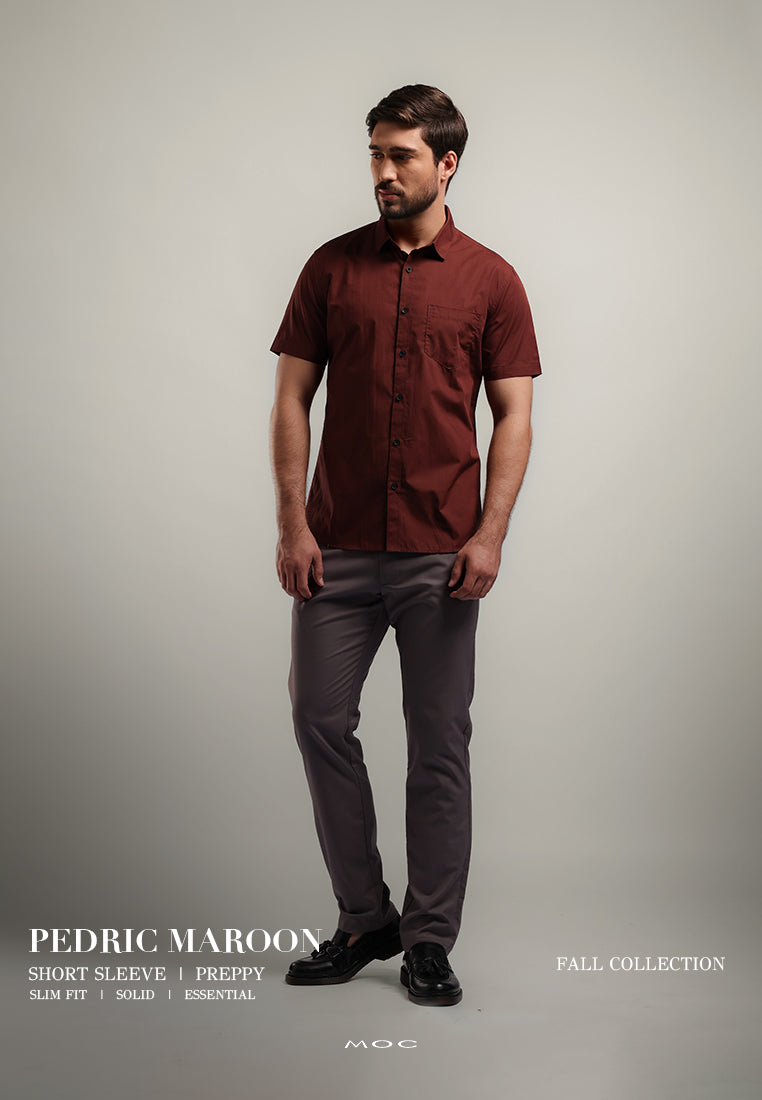 MOC Kemeja Lengan Pendek Pria PEDRIC-MAROON