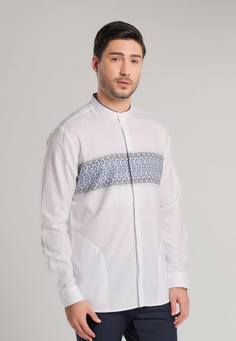 MOC Kemeja Koko Lengan Panjang Pria LUVANZA - WHITE