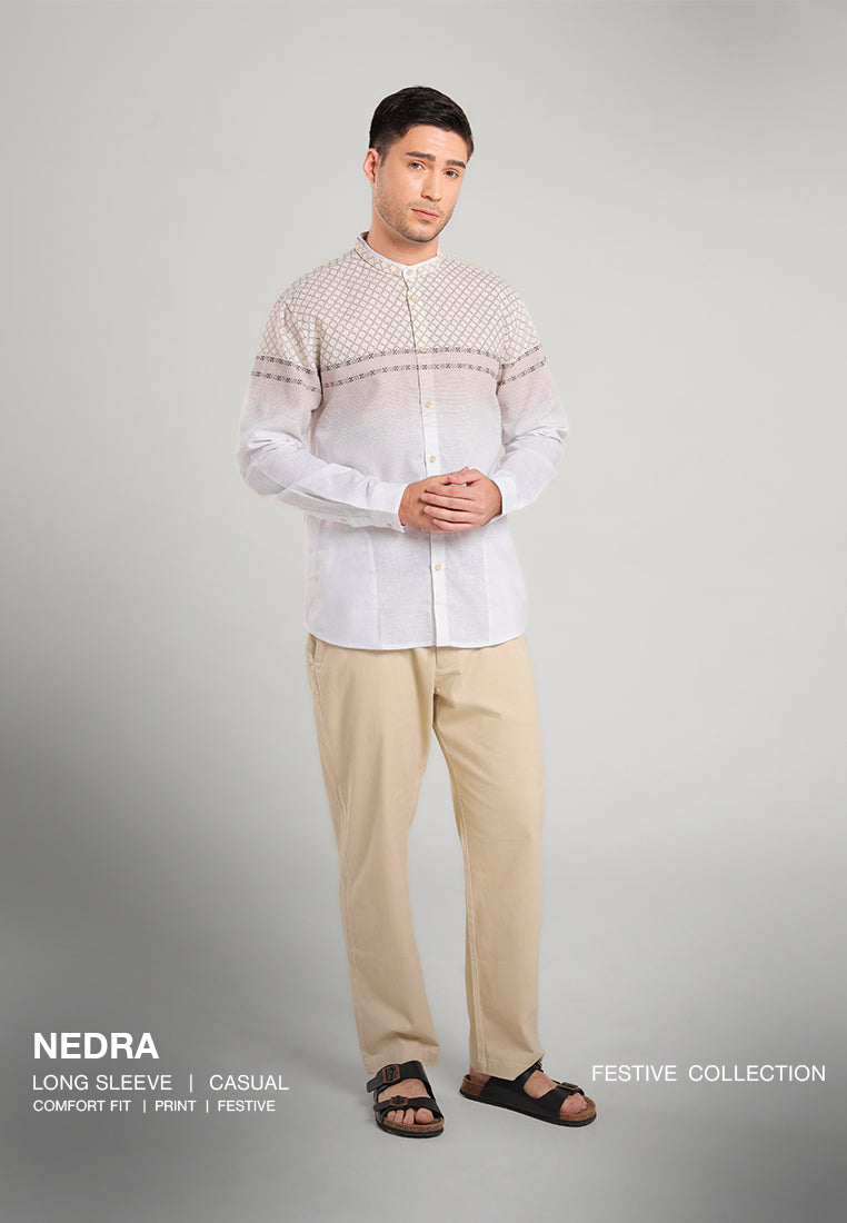 MOC Kemeja Koko Lengan Panjang Pria NEDRA - WHITE