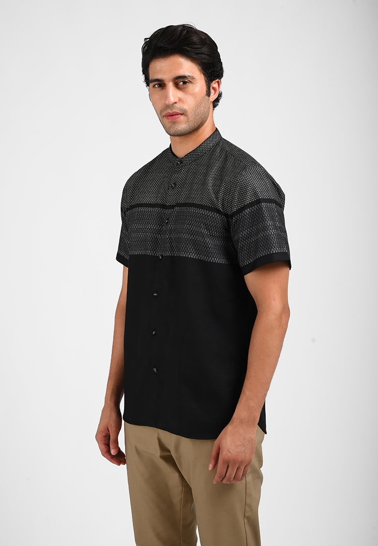 MOC Kemeja Koko Lengan Pendek Pria IDHGAM-BLACK