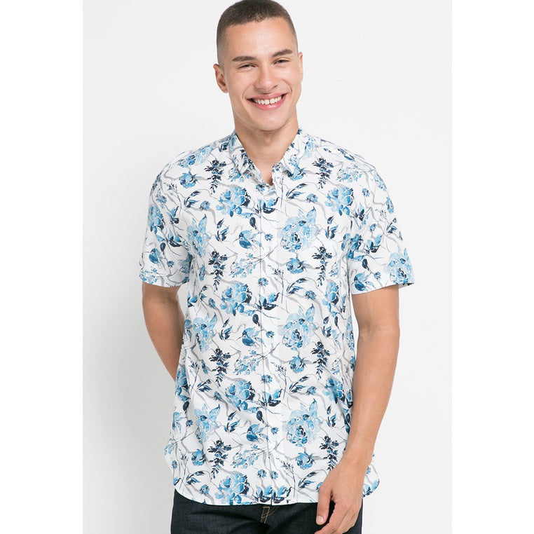Men's Top By MOC Kemeja Pria Printing Pendek Slim Fit Enero Best Seller