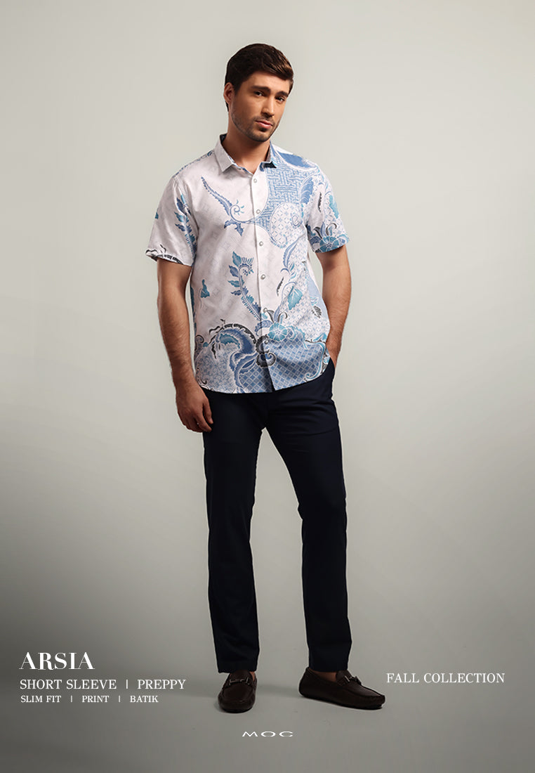MOC - Kemeja Batik Pria Lengan Pendek Arsia - White