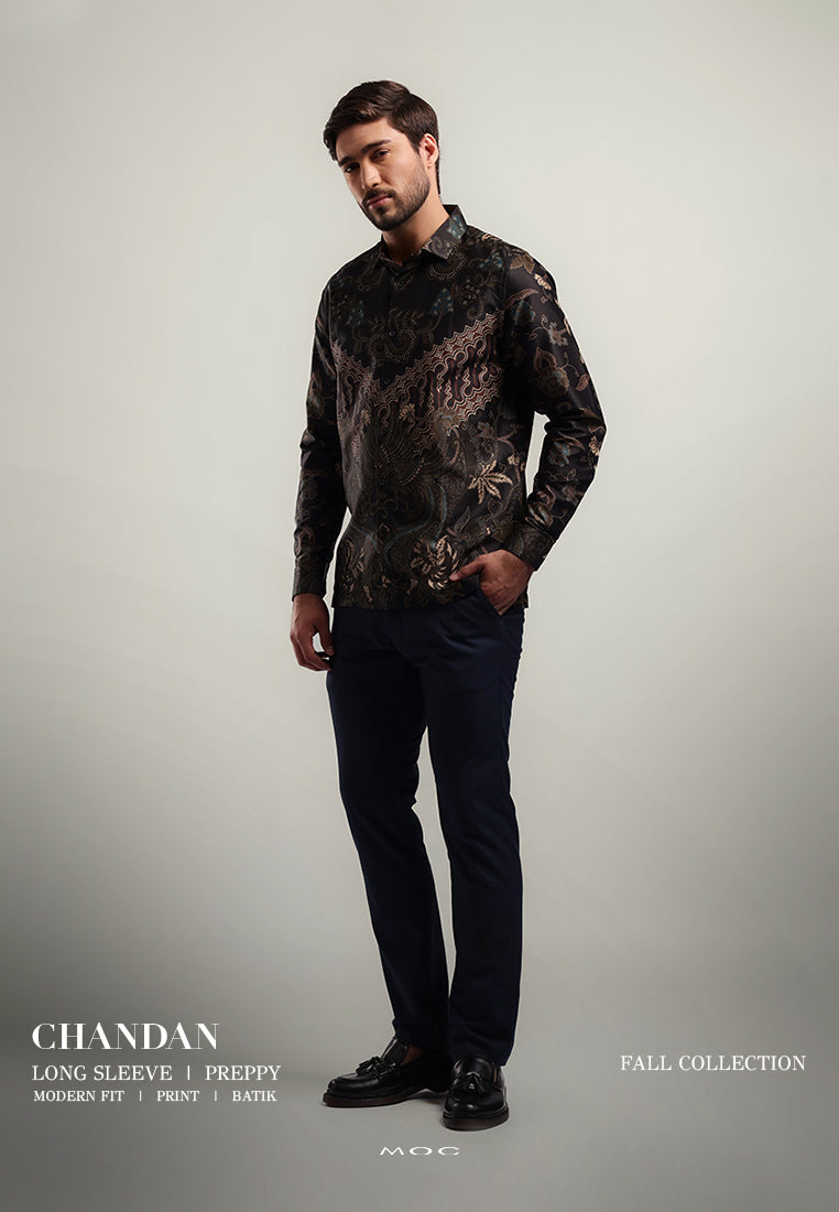 MOC Kemeja Batik Lengan Panjang Pria CHANDAN - BLACK