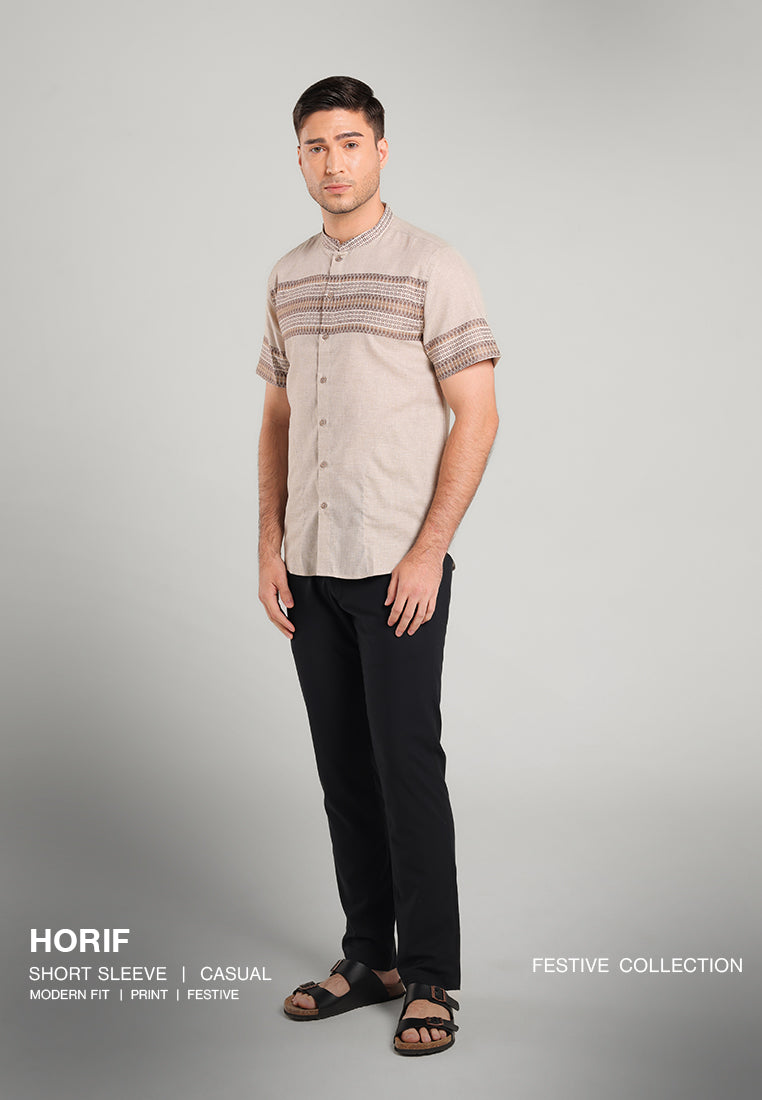 MOC Kemeja Koko Lengan Pendek Pria HORIF - KHAKI