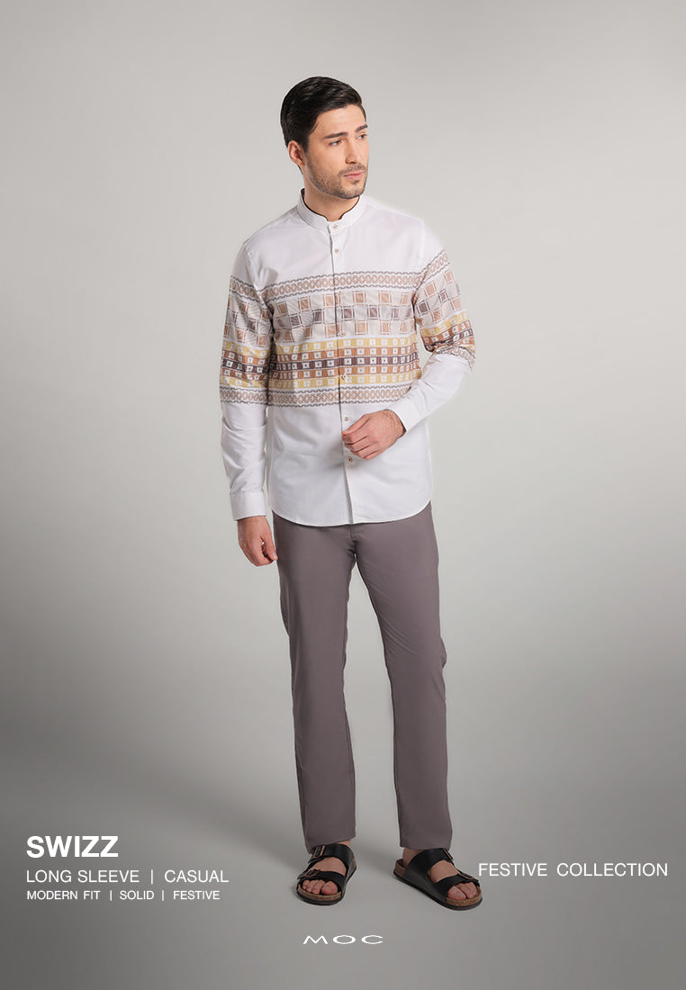 MOC Kemeja Koko Lengan Panjang Pria SWIZZ - WHITE