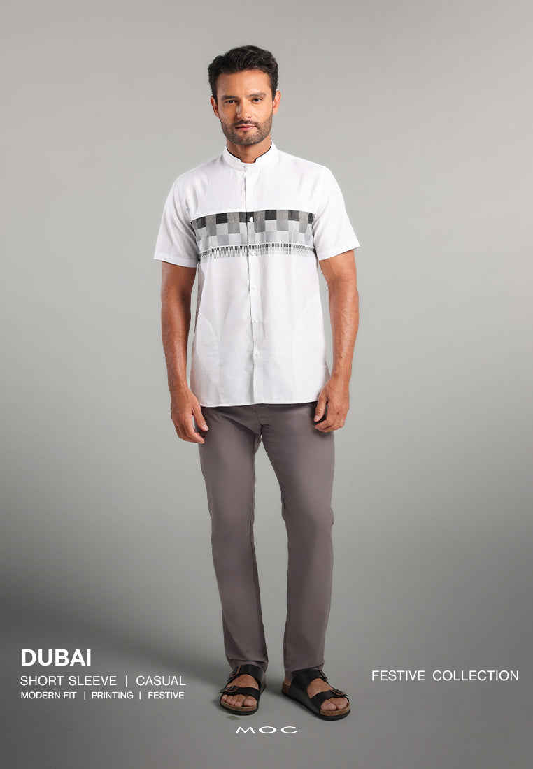 MOC Kemeja Koko Lengan Pendek Pria Dubai - White