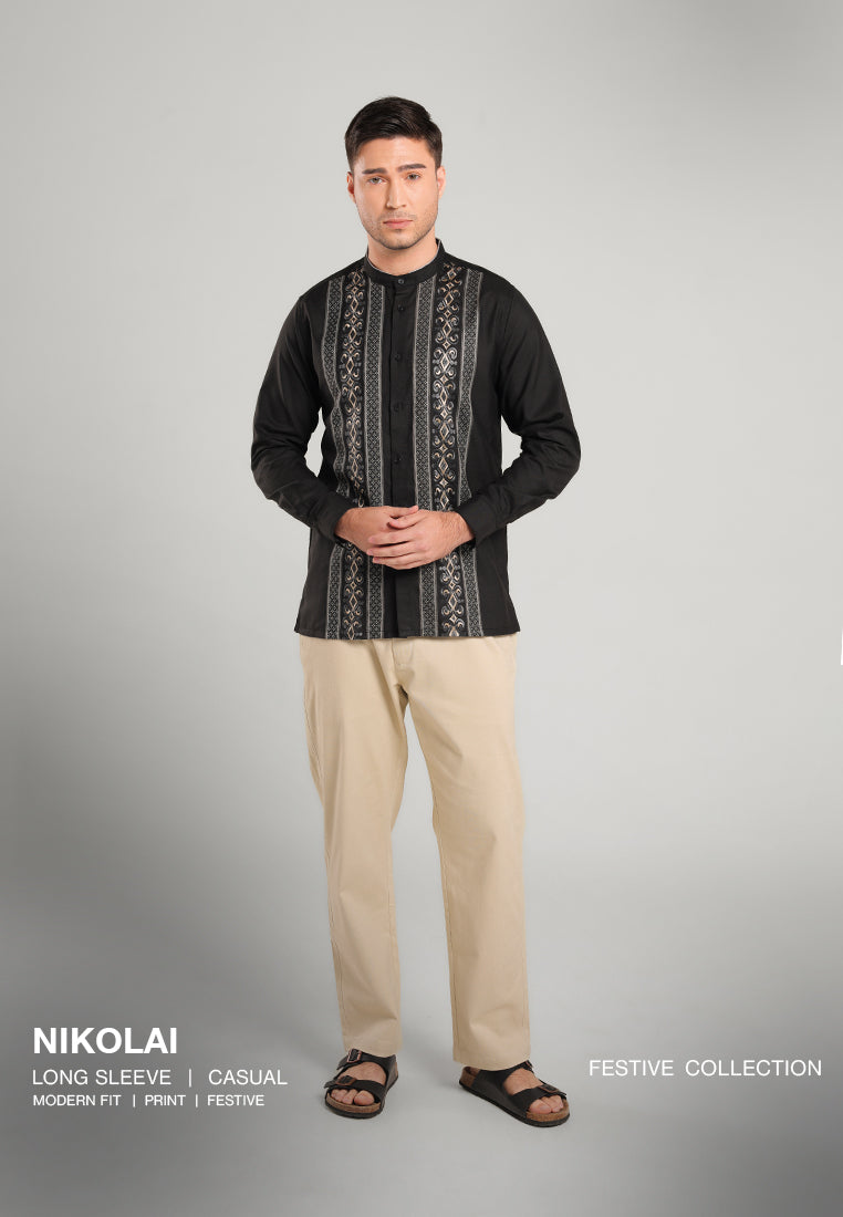 MOC Kemeja Koko Lengan Panjang Pria NIKOLAI - BLACK