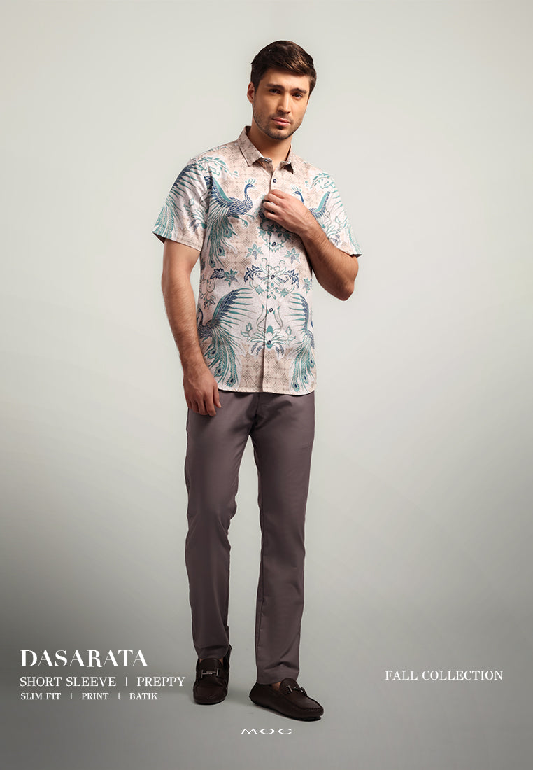 MOC - Kemeja Batik Pria Lengan Pendek Dasarata - Beige
