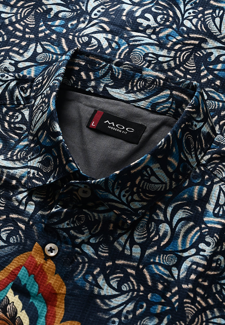 MOC - Kemeja Motif Lengan Pendek Pria Timmy - Navy