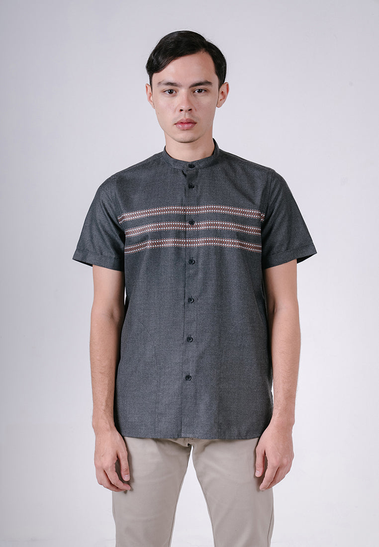 Men's Top by MOC Kemeja Koko Lengan Pendek Pria Fadil - Black