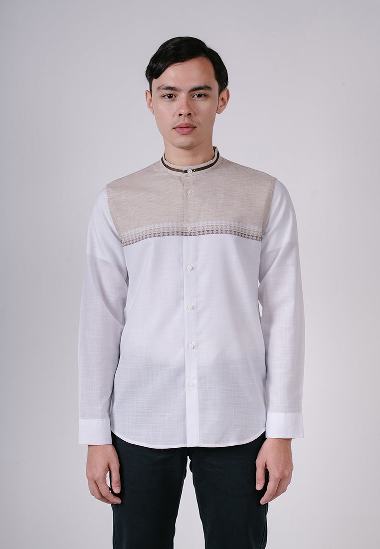 Men's Top by MOC Kemeja Koko Lengan Panjang Pria Langham - White