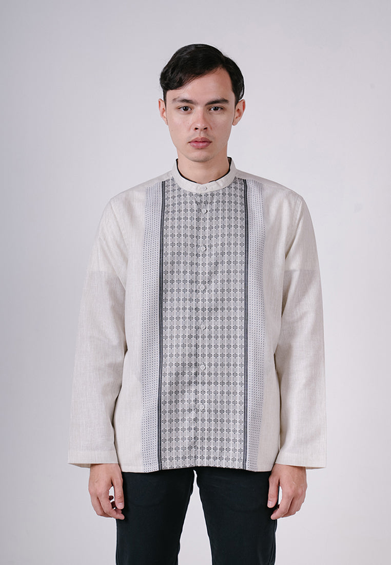 Men's Top by MOC Kemeja Koko Lengan Panjang Pria Rustam - Light Beige