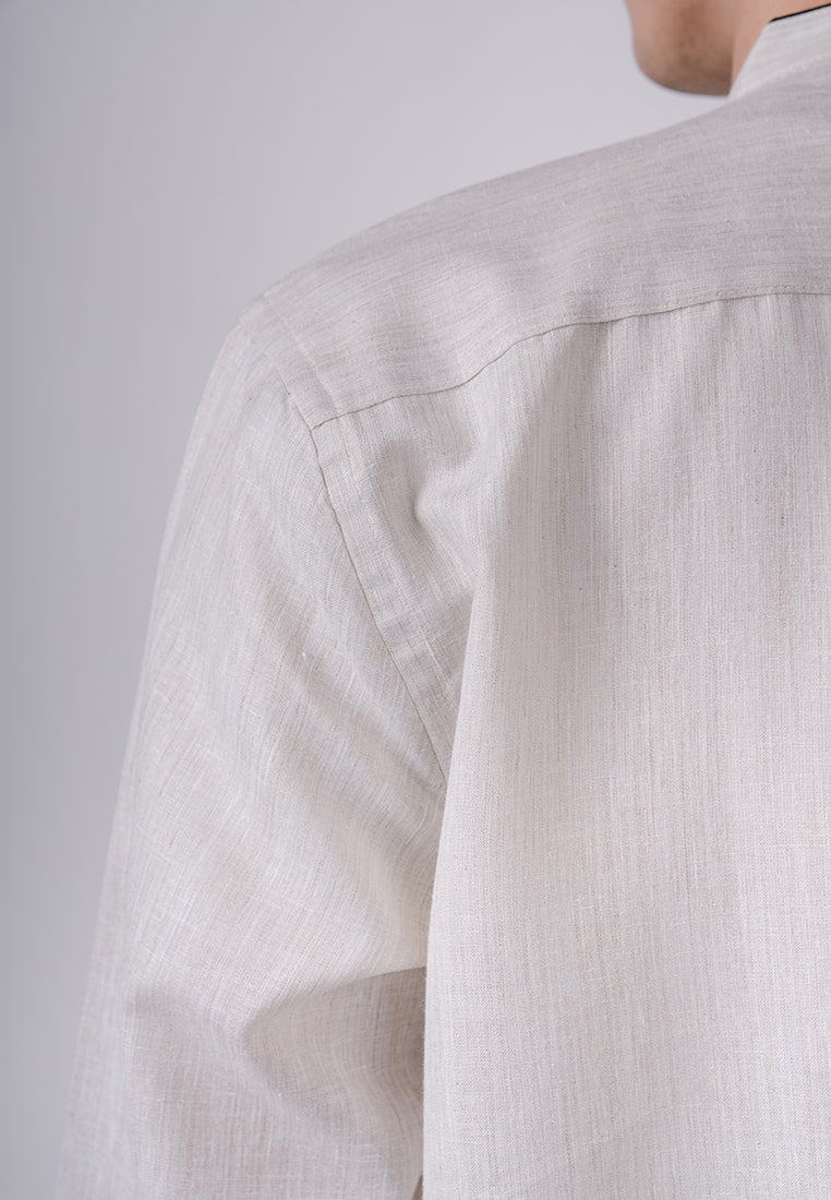 Men's Top by MOC Kemeja Koko Lengan Panjang Pria Rustam - Light Beige