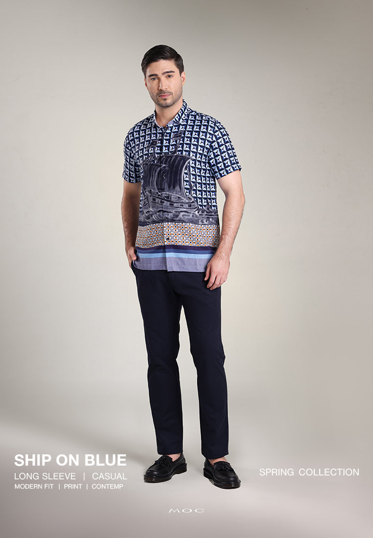 MOC Kemeja Lengan Pendek Pria SHIP ON - Blue