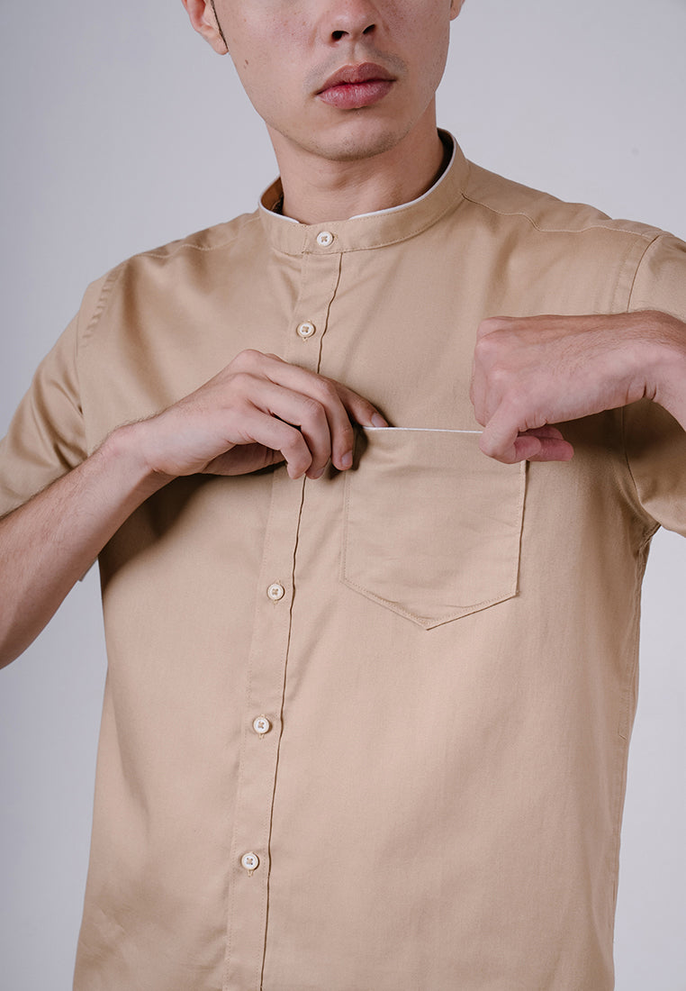 Men's Top by MOC Kemeja Shanghai Lengan Panjang Pria Symo - Brown