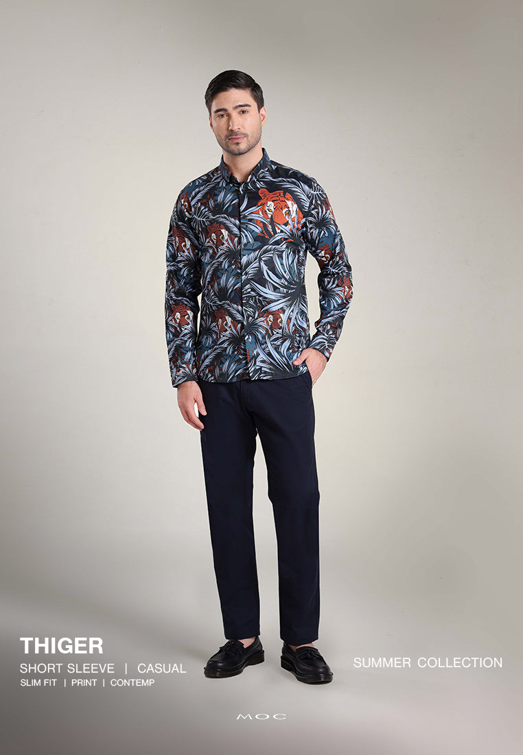 MOC Kemeja Motif Lengan Panjang Pria THIGER - Dark Grey