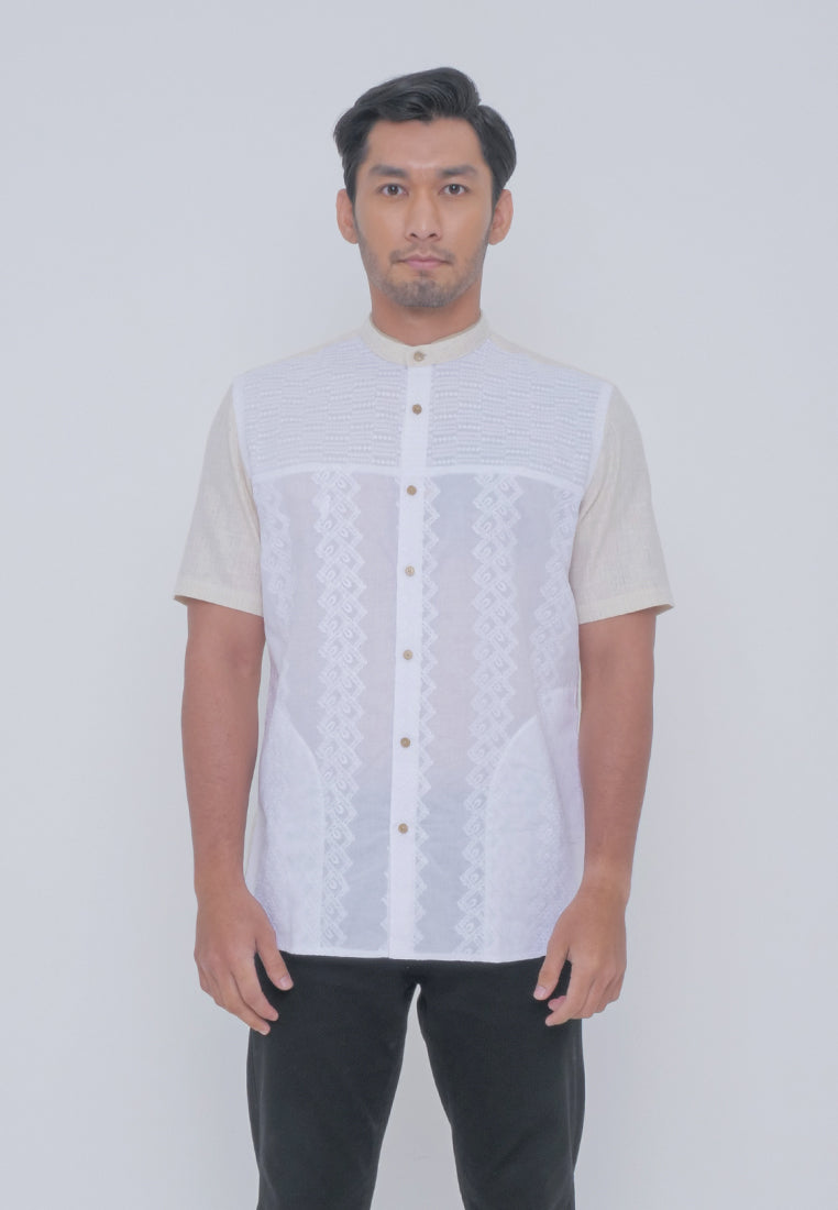 Men's Top by MOC Kemeja Koko Lengan Pendek Pria Taufiq - White