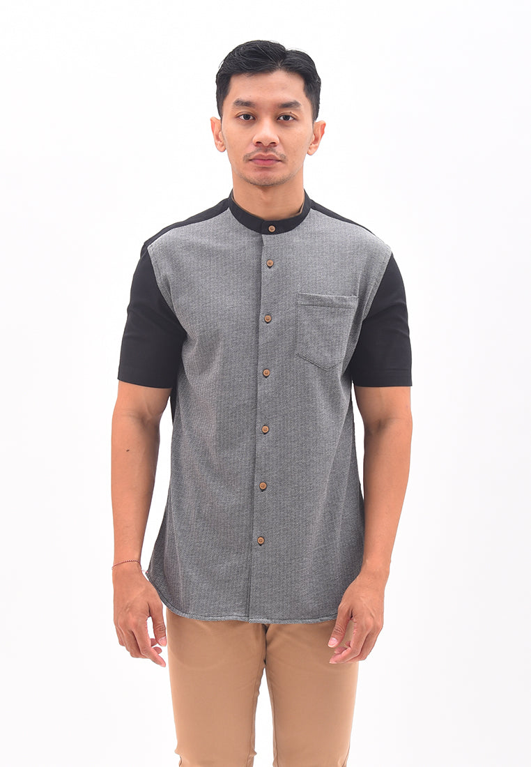 Men's Top by MOC Kemeja Koko Lengan Panjang Pria Zahra - Black