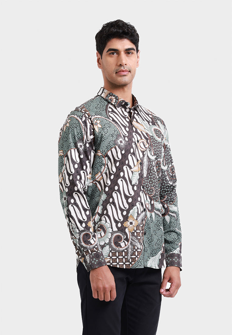 MOC Kemeja Batik Lengan Panjang Pria WIROBRAJAN - OLIVE