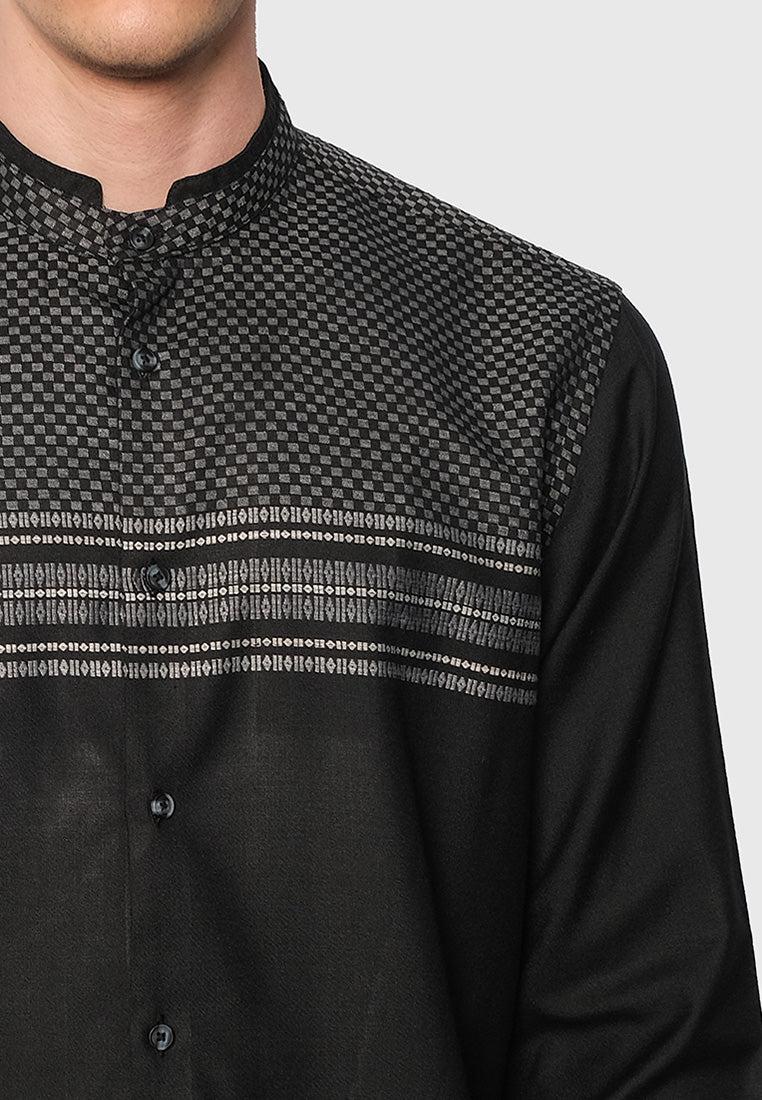 MOC Kemeja Koko Lengan Panjang Pria ABA-BLACK