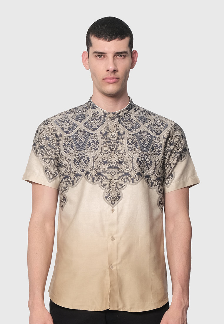 MOC Kemeja Batik Shanghai Lengan Pendek Pria SAFIDY-KHAKI