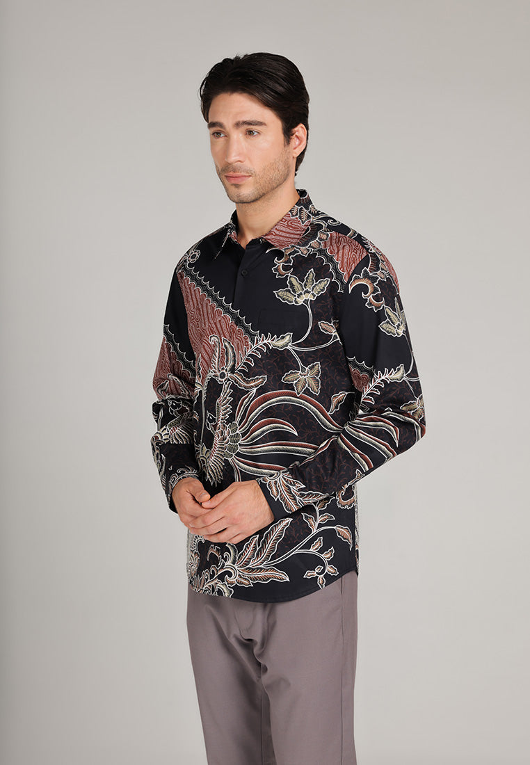 MOC Kemeja Batik Lengan Panjang Pria Sanjaya - Black