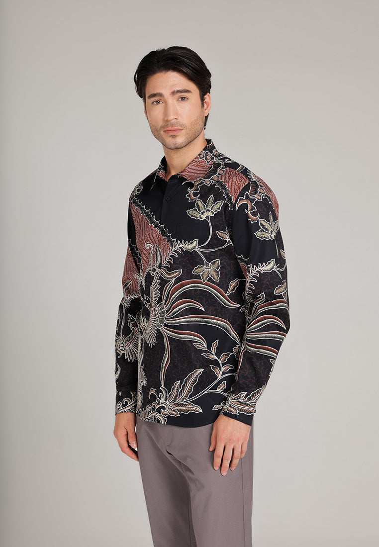 MOC Kemeja Batik Lengan Panjang Pria Sanjaya - Black