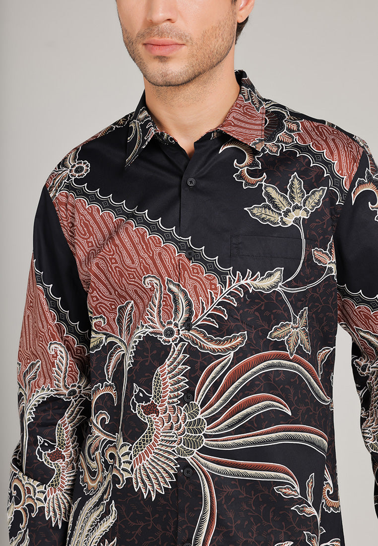 MOC Kemeja Batik Lengan Panjang Pria Sanjaya - Black