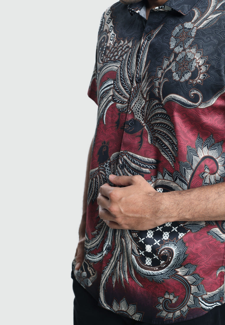 MOC Kemeja Batik Lengan Pendek Pria HARA-MAROON