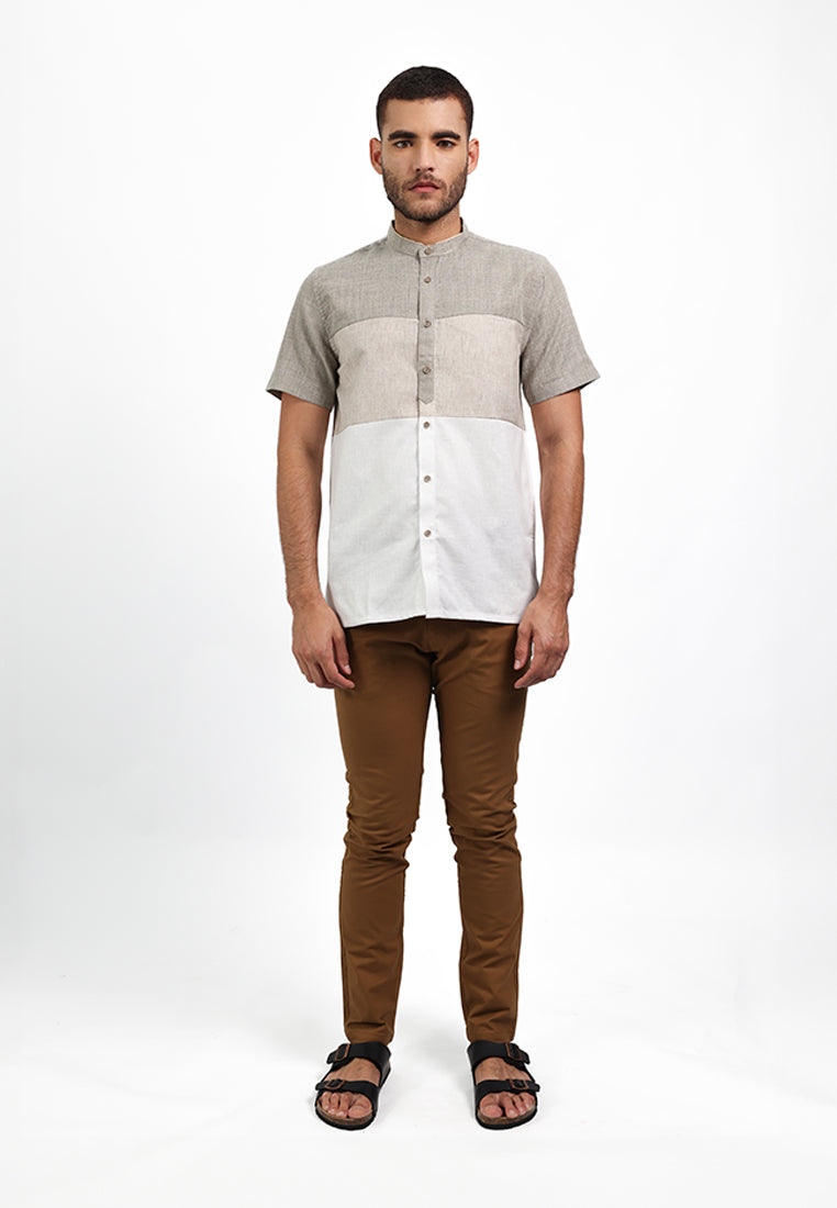 MOC Kemeja Koko Lengan Pendek Pria DZUL - DARK KHAKI