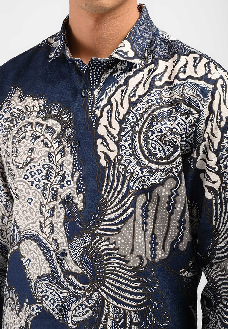 MOC Kemeja Batik Lengan Panjang Pria SYENA-NAVY