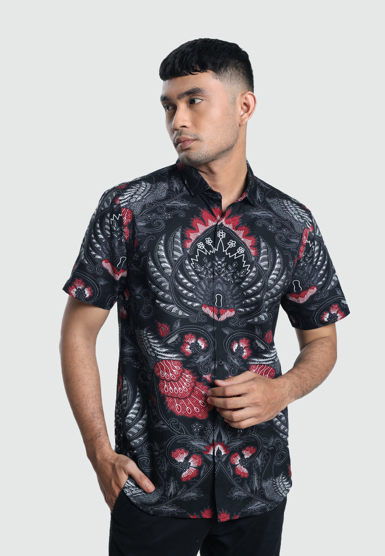 MOC Kemeja Batik Lengan Pendek Pria ENZI-BLACK