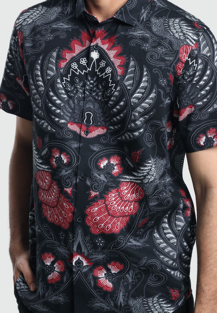 MOC Kemeja Batik Lengan Pendek Pria ENZI-BLACK