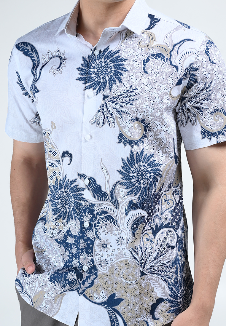 MOC Kemeja Batik Lengan Pendek Pria SURENDRA-WHITE