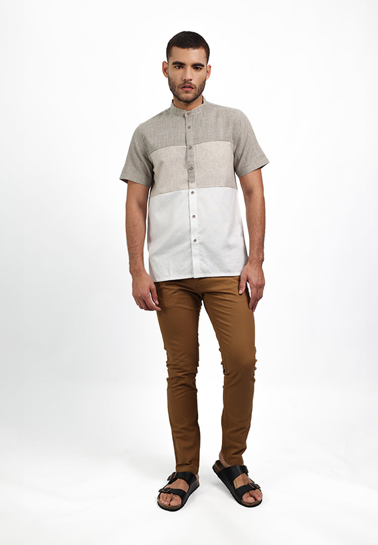 MOC Kemeja Koko Lengan Pendek Pria DZUL - DARK KHAKI