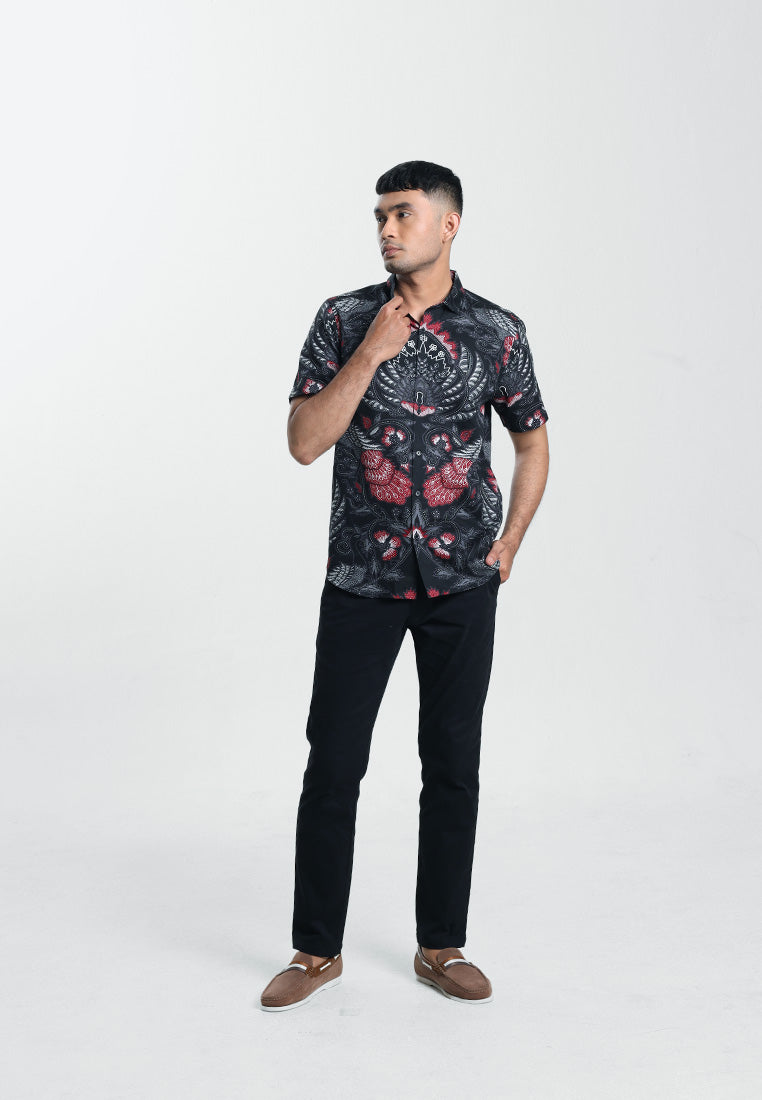 MOC Kemeja Batik Lengan Pendek Pria ENZI-BLACK