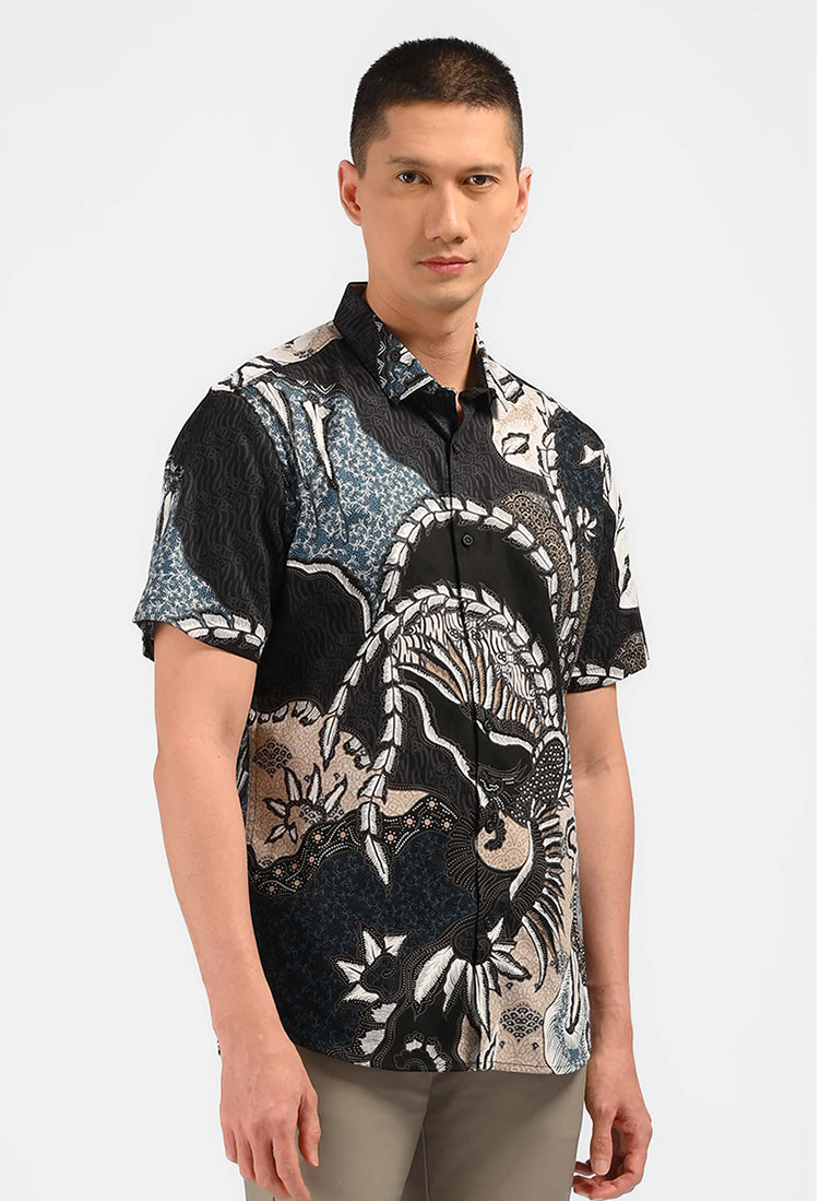 MOC Kemeja Batik Lengan Pendek Pria MAKARA-BLACK