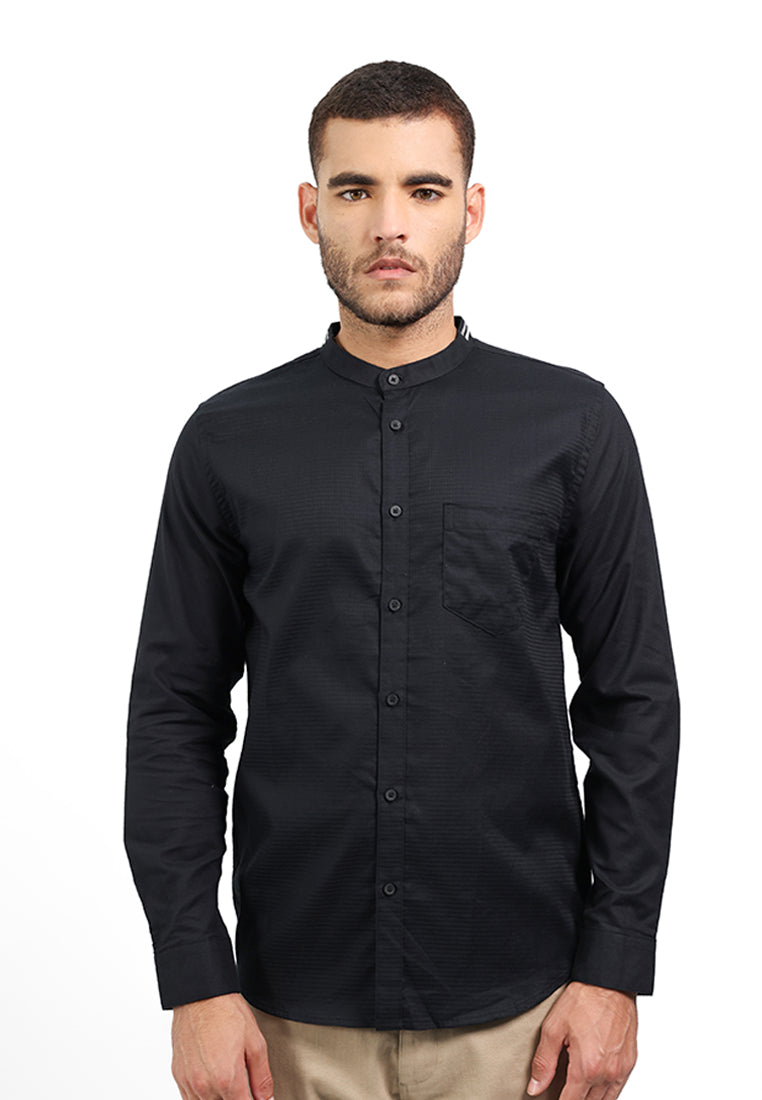 MOC Kemeja Koko Lengan Panjang Pria ANFA - BLACK