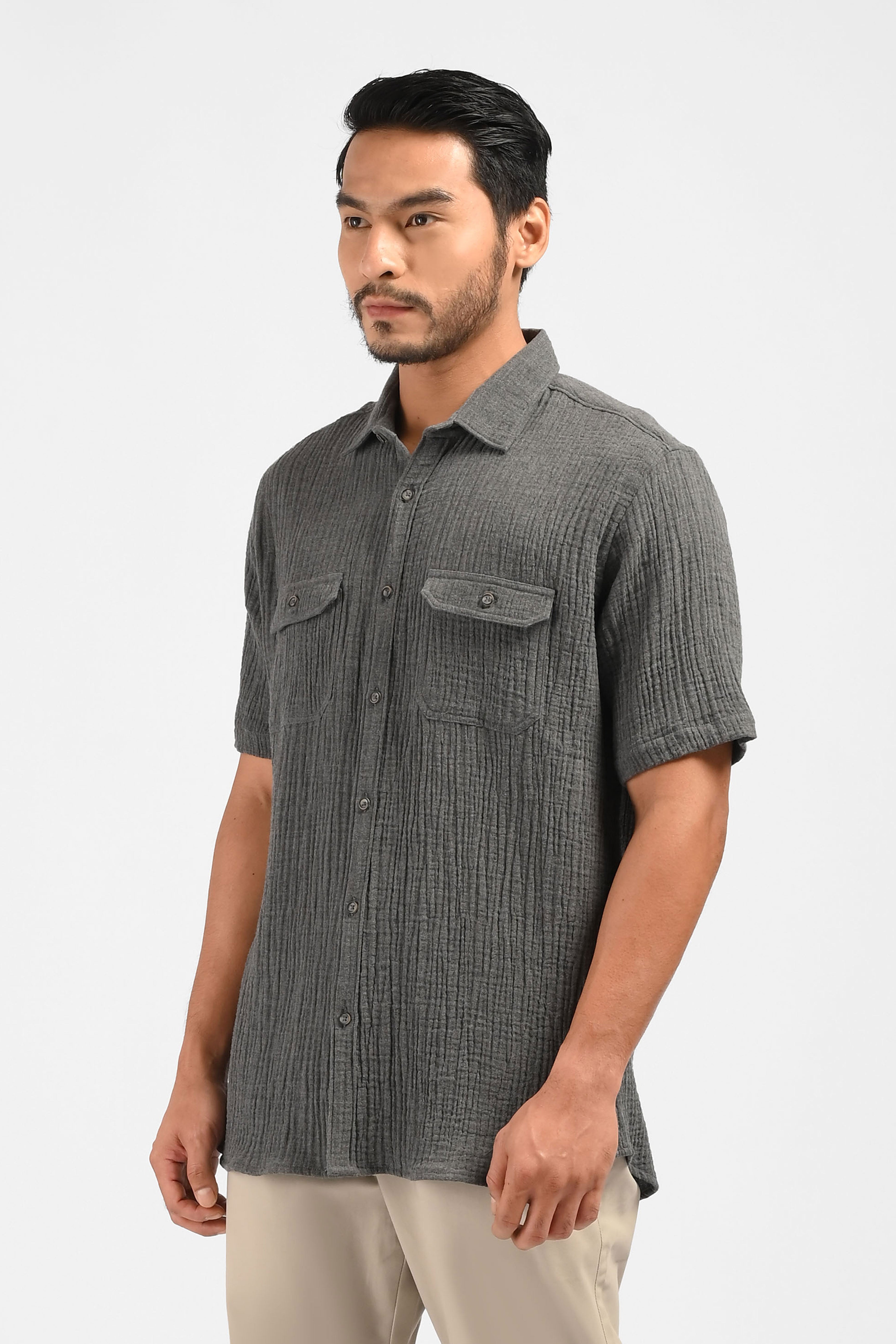 MOC Kemeja Lengan Pendek Pria NEGEV-DARK GREY