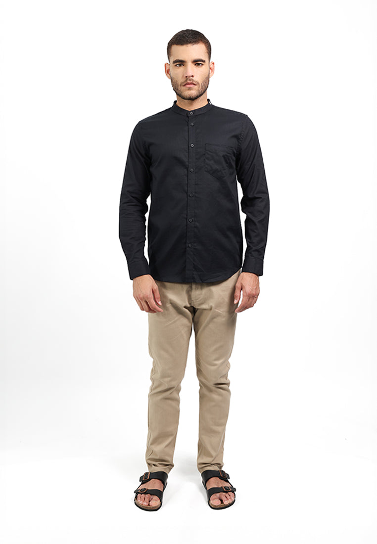 MOC Kemeja Koko Lengan Panjang Pria ANFA - BLACK
