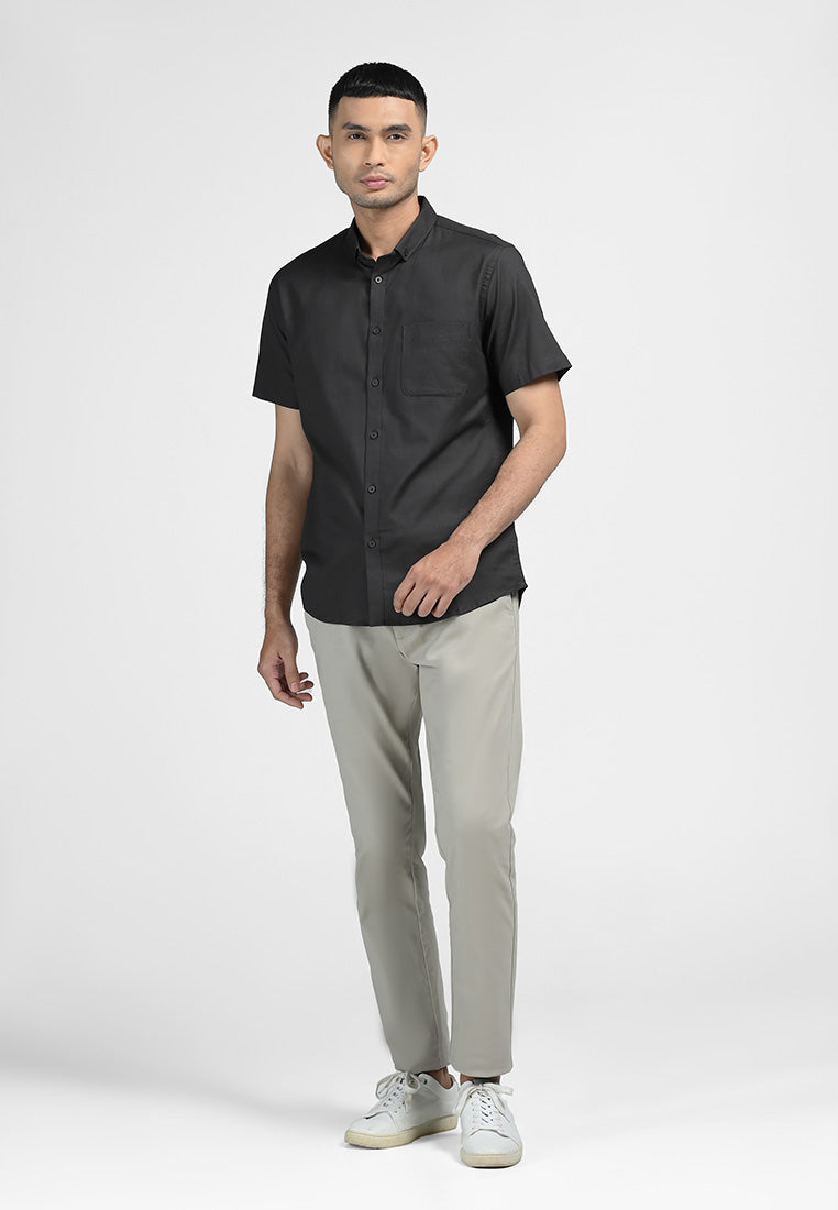 MOC Kemeja Lengan Pendek Pria DEVONTE-DARK GREY