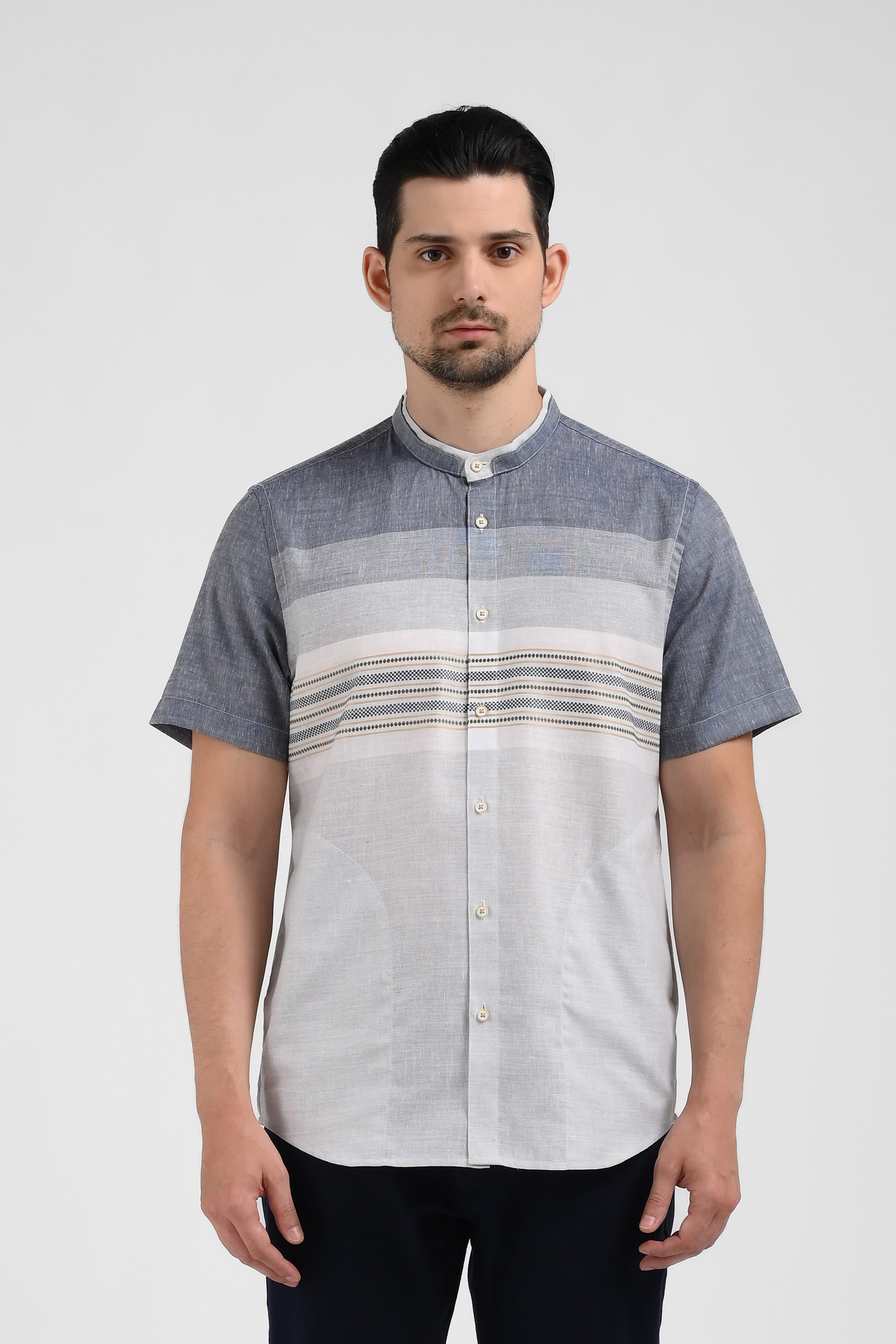 MOC Kemeja Koko Lengan Pendek Pria QORIM-GREY