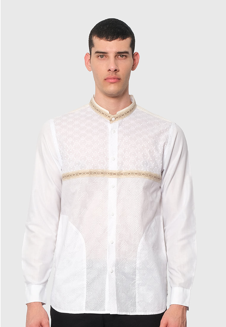 MOC Kemeja Koko Lengan Panjang Pria BANITI-WHITE