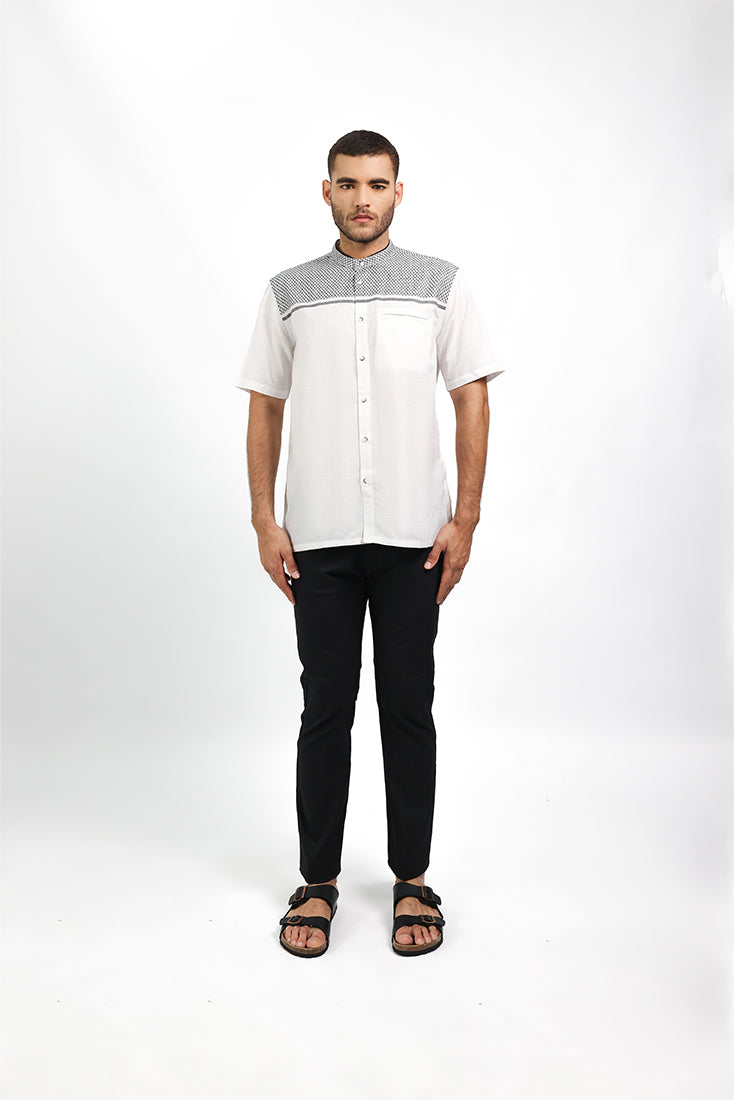 MOC Kemeja Koko Lengan Pendek Pria BRAHIM - WHITE