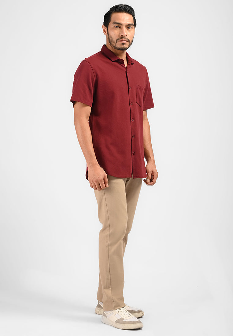 MOC Kemeja Lengan Pendek Pria BASLOW-MAROON