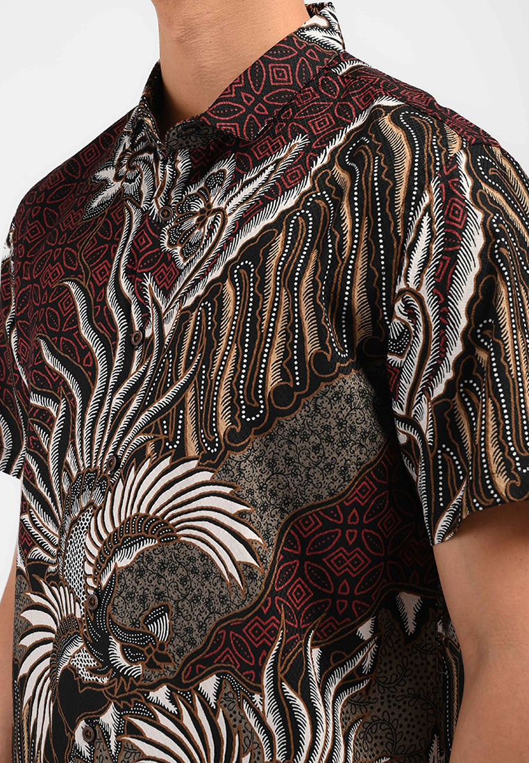 MOC Kemeja Batik Lengan Pendek Pria YALLI-MAROON
