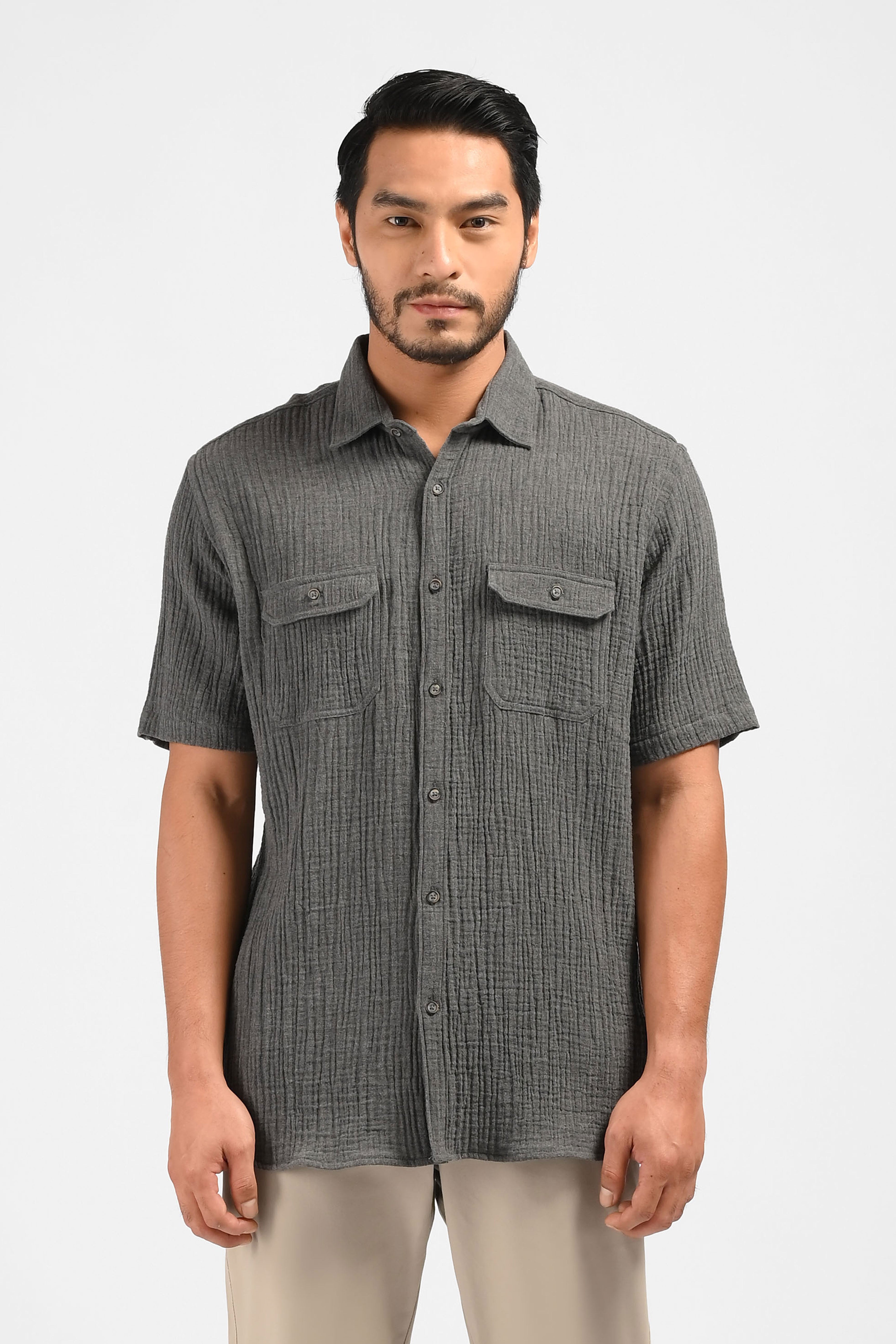 MOC Kemeja Lengan Pendek Pria NEGEV-DARK GREY