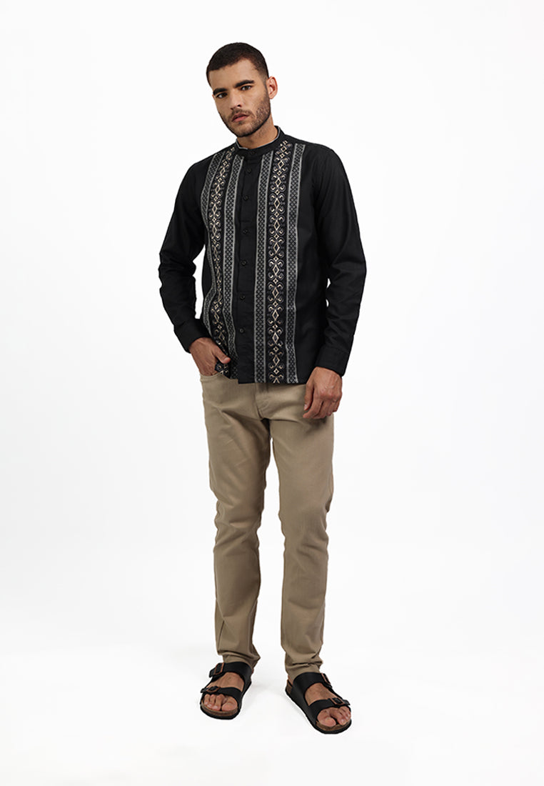 MOC Kemeja Koko Lengan Panjang Pria NIKOLAI - BLACK