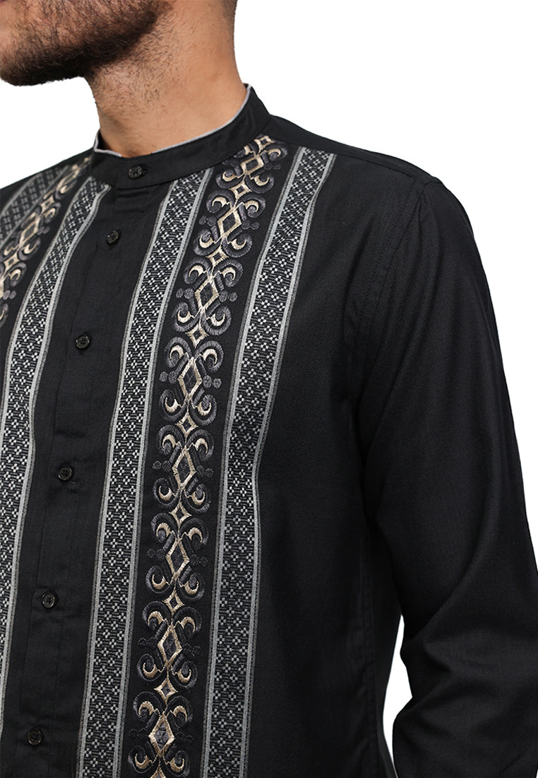 MOC Kemeja Koko Lengan Panjang Pria NIKOLAI - BLACK